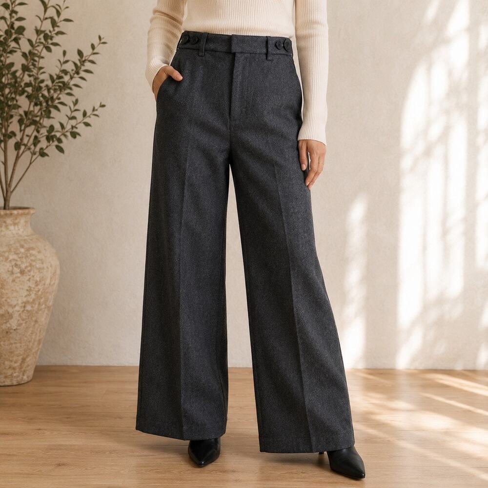 BANANA REPUBLIC | Wool Blend Wide Leg Tailored Trouser Pants Charcoal | 8